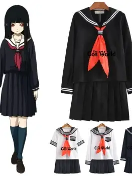 S-5XL Jigoku Shoujo Enma Ai Summer Sailor Suit JK School Uniform Students Cloth Tops Skirts Anime Cosplay Costumes