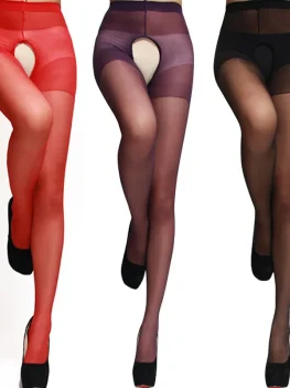 Sexy woman cortchless stockings lingerie ultra elastic Silk stockings Sheath Tight for Hot cuddly girl open crotch pantyhorse