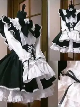 Women Maid Outfit Lolita Cosplay Cute Sexy Erotic Kawaii Cafe Costume Black White Men Uniform Apron Dress Cute Bowknot Mucama
