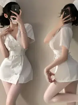 Japanese Lolita Women Sexy Lingerie Erotic Nurse Uniform Adult Sex Hot Dress Cosplay Girls Porno Costumes Deep-V Neck Nightdress