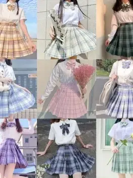 Korean School Girls Uniform Pleated Skirts Japanese School Uniform High Waist A-Line Plaid Skirt Sexy JK Uniforms Woman Full set