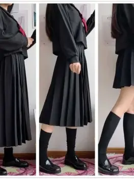 School Girls Student Uniform Black Pleated Skirts Elastic Waist Japanese Style Women Cosplay Cosutme Base Preppy Style