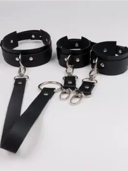 Role-playing 2 PCs BDSM Adult Sex Cuff for Women Men PU Leather Handcuffs Choker Collar Couple Adult Games Flogger Restraints