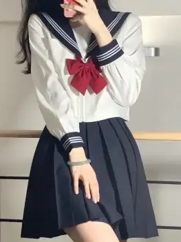 Japanese School Uniform Girl Jk Suit Sexy Spring and Autumn Red Tie White Three Basic Sailor Uniform Women Long Sleeve Suit
