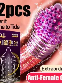 12pcs Large Pellet Condom Wolf's Teeth Barbed Male Granular Stimulation Women Contraception Penis Sleeves Sex Products Adult