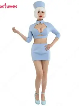 Miccostumes Adult Women Vintage Airline Stewardess Halloween Costume For Retro Party