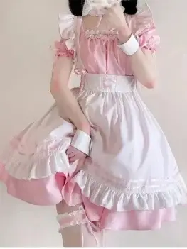 Black Pink Lolita Maid Costumes Cute Girls Women Lovely Maid Cosplay Costume Animation Show Japanese Outfit Dress Clothes S-5XL