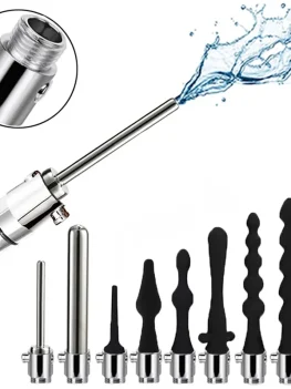 Douche Enema Vagina Anal Cleaning Switch faucet attachment Silicone Enema Syringe Shower Metal Butt Plug Nozzle Tip Gay Massager