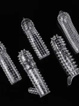 Reusable Condom Penis Sleeve Male Enlargement Time Delay Spike Clit Massager Cover Crystal Clear Condoms Adult Sex Toy 5Pcs/Set