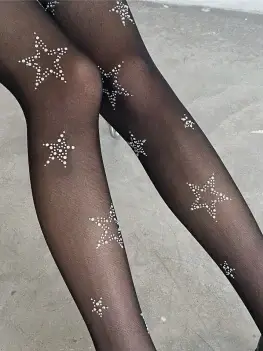 Y2k Star Diamond Rhinestone Fishnet Sexy Women Pantyhose Thigh High Stockings JK Lolita Girls Kawaii Bling Underwear Pantyhose