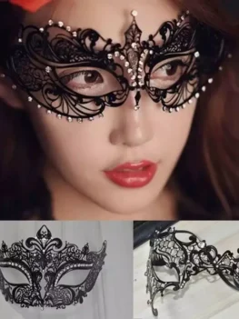 Sexy Masquerade Masks Halloween One Eyed Rhinestone Half Face Masks Cosplay Props for Fancy Dress Roles Play Holiday Christmas