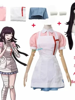 Danganronpa Mikan Tsumiki Cosplay Outfit With Wig Anime Halloween Despair Ultimate Nurse Uniform Maid Costume Full Set For Women
