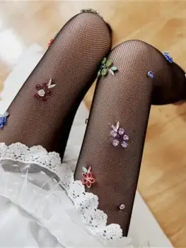 Hot Women Colorful Rhinestone Fishnet Stockings Sparkle Hollow Out Letter Pantyhose Tights Embroidered Mesh Socks