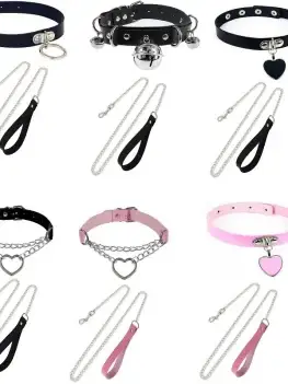 Sexy Necklace Collar Leather Bdsm Cosplay Slave Heart Collars And Leash Set For Women Bondage Gothic Choker Bell Accessories