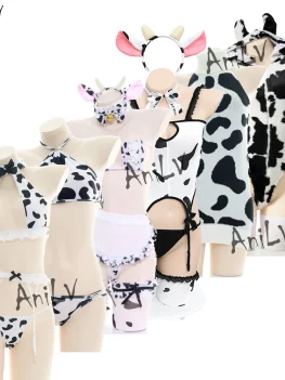 AniLV Cow Series Swimsuit Bodysuit Bikini Maid Unifrom Costume Summer Beach Kawaii Girl Swimwear Skirt Uniform Set Cosplay