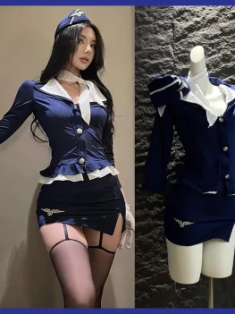 2025NEW Airline Stewardess Cosplay For Woman Sexy Air Hostess Uniform Halloween Costumes Fancy Role Play Party