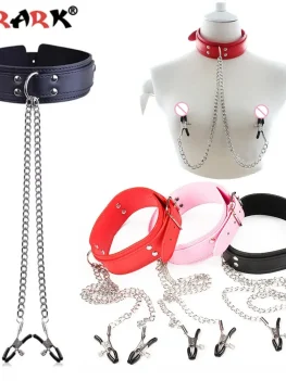 Sexy Leather Choker Collar With Nipple Clamp Breast Clip Chain SM Bondage Couple SM Sex Toys For Woman Erotic Tools Adult Games