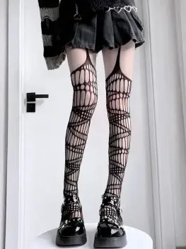Gothic Bat Long Sexy Fishnet Stockings Women Harajuku Emo Alternative Mesh Bat Tights Lingerie Skin Thigh High Garters Hosiery