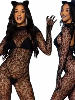 Sexy Leopard Bodysuit Women Lingerie Babydoll Underwear Chemises Exotic Apparelt Costumes Sexy Body Stocking Fishnet Bodysuit