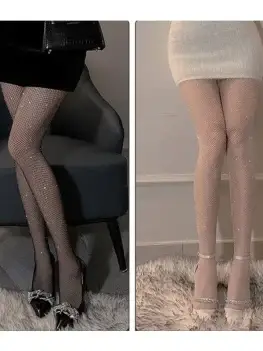Summer Fishnet Diamond Pantyhose for Women Sexy Fashion Shiny Net Tights Female Slim Rhinestone Mesh Nylon Stockings Tights