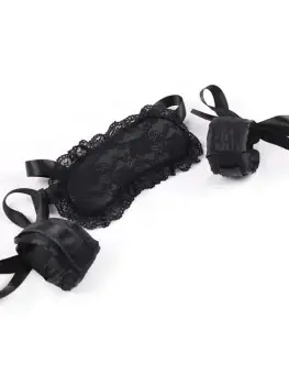 Sexy Lingerie Hot Erotic Lace Padded Eye Mask Club Blindfolded Patch + Bdsm Handcuffs for Sex Fetish Toy Women Exotic Apparel