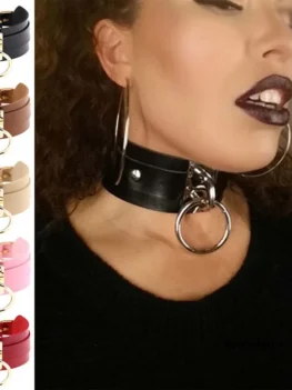 Women Lady Girl Man Goth Sexy Kawaii Fetish BDSM O Ring Choker Sexy PU Leather 1 Ring Bondage Slave Collar Neck