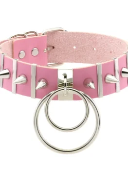Pink Bondage Spike Choker Neck Punk Heart Round Goth Collar belt Necklace Pu leather Chocker Cosplay Club Party Festival Jewelry