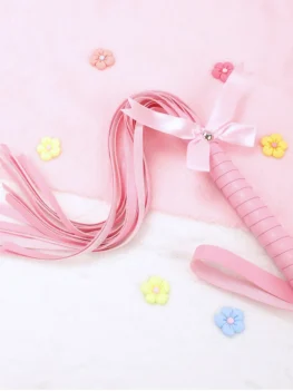 4 Colors Fetish PU Leather Bow Whip Flogger Handle Spanking Paddle Flirting BDSM Adult Game Erotic Sex Toys for Women Couples