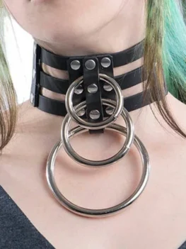 UYEE Metal Spike Choker Necklace for Women PU Leather Collar Round Pendant Harajuku Punk Rock Statement Jewelry Goth Accessories
