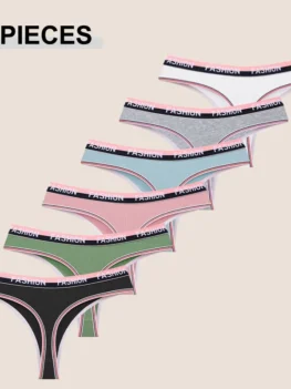 New 6Pcs/Set Cotton Fabric Panties Sexy Low Waist Letter Stripe Thongs For Women Seamless Comfortable Underpants Soft G-strings