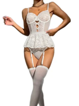 Sexy Lingerie Lace Transparent Open Bodysuit For Women Hollow Out Bra Underwear Erotic Thongs Garters Belt Babydoll Sets Tights