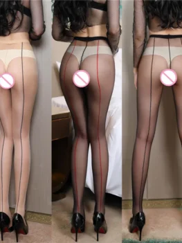 DOIAESKV Women's Sexy Crotchless Pantyhose Jacquard Back Line Seam Open Crotch Tights Retro Stylish Female Stockings