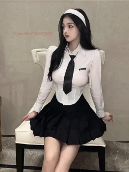 2025 jk uniform set college style irregular waist wrapped shirt women's high waist pleated short skirt suit sexy school uniform