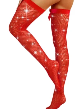 Bowknot Sparkly Stockings Porn Socks for Women Thigh High Stocking Fishnet Rhinestone Hosiery Club Party Sexy Stockings New Sale