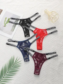 4 pieces of multi colored mother belt hollow out sexy lace low waisted thong hip lifting party underwear C856