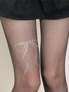 Black Tights Fashion Korean Style Women Crystal Bowknot Pantyhose Students Lolita Daily Basic Bottomed Tights Long Stockings