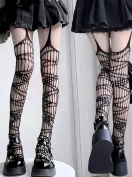 Gothic Bat Long Sexy Fishnet Stockings Women Harajuku Alternative Mesh Bat Tights Lingerie Skin Thigh High Garters Hosiery