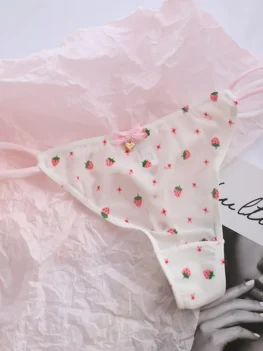 Sexy Panties Transparent Strawberry Cherry Mesh T-Back T-String Thongs Women Cute Girls Ladies Seamless Underwear Briefs