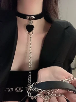 Gothic Harness Women Collar Chain Choker Sexy PU Leather Chain Pendant Collar Choker Necklace Cosplay Accessories For Couples