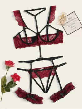 New Sexy Fashion Lace Lingerie Underwear Sleepwear Steel Ring Pajamas Garter Women Intimates Underwear Bra Panties Set Lingerie