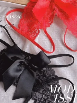 Pure Desire Bow Lace Underwear Exposed Buttocks Seductive Underwear Women's Low Waist Sexy Open Cut No Take Off Triangle Pants