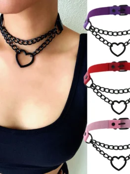 Vintage Heart Necklace Choker With Chain Goth Collar For Girls Grunge Punk Cute Kawaii Egirl Chocker Harajuku Accessories