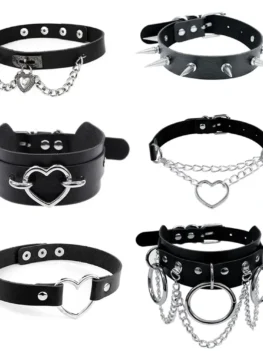 Harajuku Chocker Sexy Heart Lock Key Rivets Black Goth Punk Chokers Gothic Choker Necklace for Women Hip Hop Bondage Cosplay
