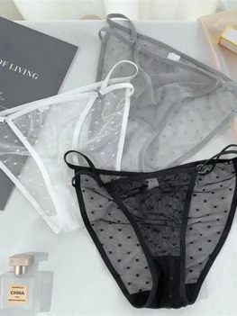 3PCS sexy lace girl thong Panties thin semi transparent skin friendly breathable crotch briefs for women