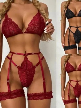 2024 Floral Lace Underwire Female Sexy Costumes Women Bra And Panty Garters Sexy Lingerie Sets Women's Thong Set Sexy Bodysuit