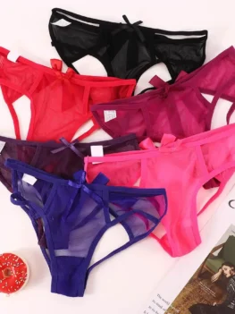 Transparent Sexy Bow Lace Women Female Nylon Thongs Lace Underwear Briefs Lingerie