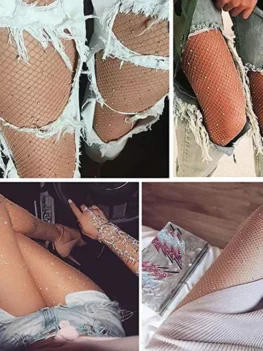 2022 Summer Fishnet Diamonds Pantyhose Women Sexy Fashion Shiny Net Shapewear Female Slim Rhinestone Mesh Nylon Stockings Tights