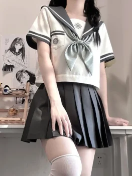 Korean High School Uniform Japanese Orthodox Seifuku Sailor Suit Korean Student Kawaii Jk Outfit Cosplay Summer Pleated Skirt