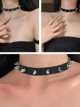 1pc Punk Gothic Black Pu Leather Spike Round Choker Necklace for Women Rivet Neck Jewelry Chocker Collar Fashion Necklaces
