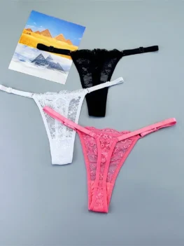 3PCS Adjustable Sexy Transparent Thong Panties Women Lace Underwear Low Waist Female T-back String Underpants